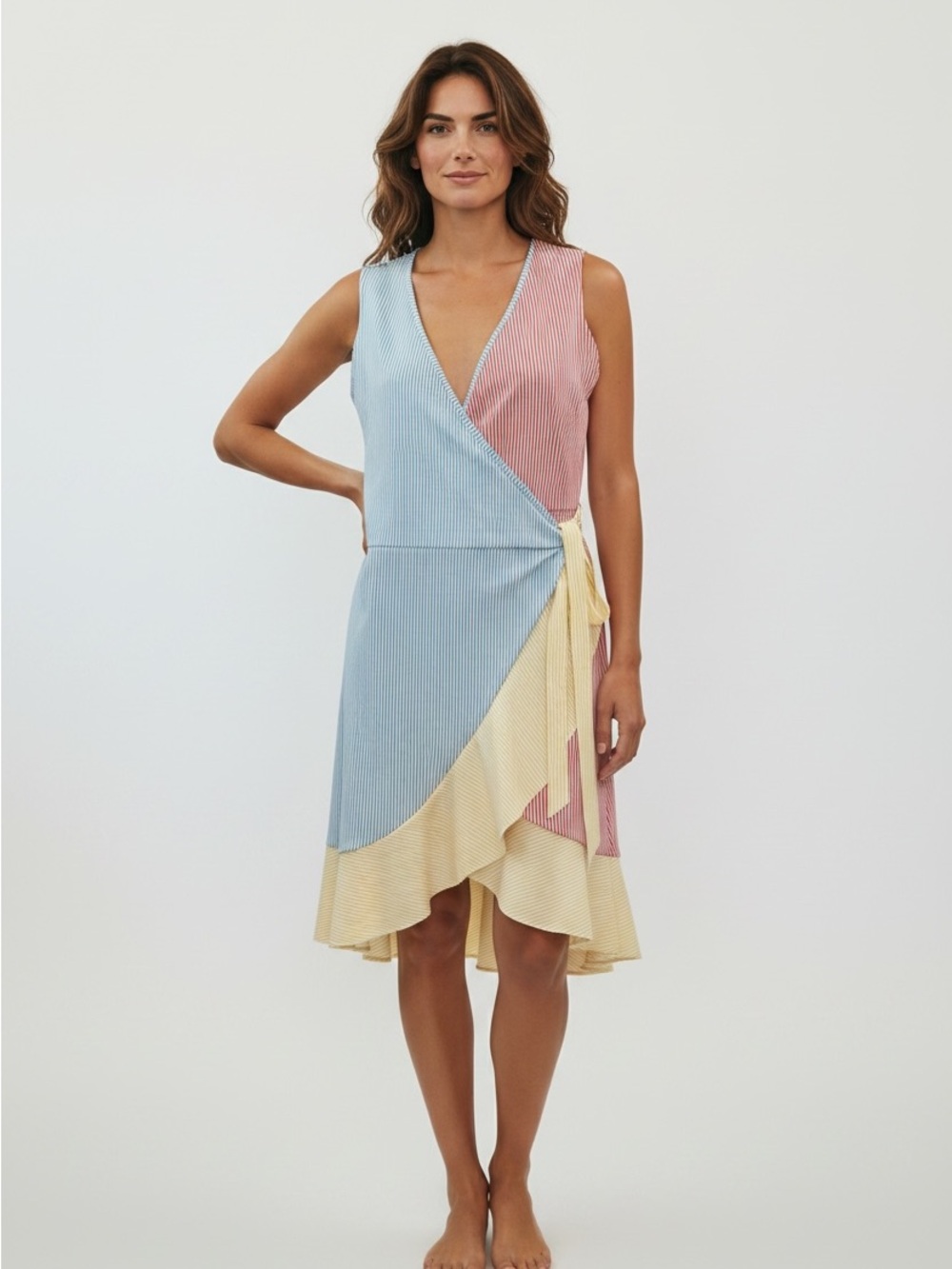 Lands End Women’s Size XS 2-4 Sleeves Ruffle Seersucker Warp Sundress